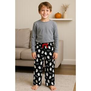 Kids Halloween Pajama Pants Ghost Print Size L (10-12) Black Boo Flame Resistant